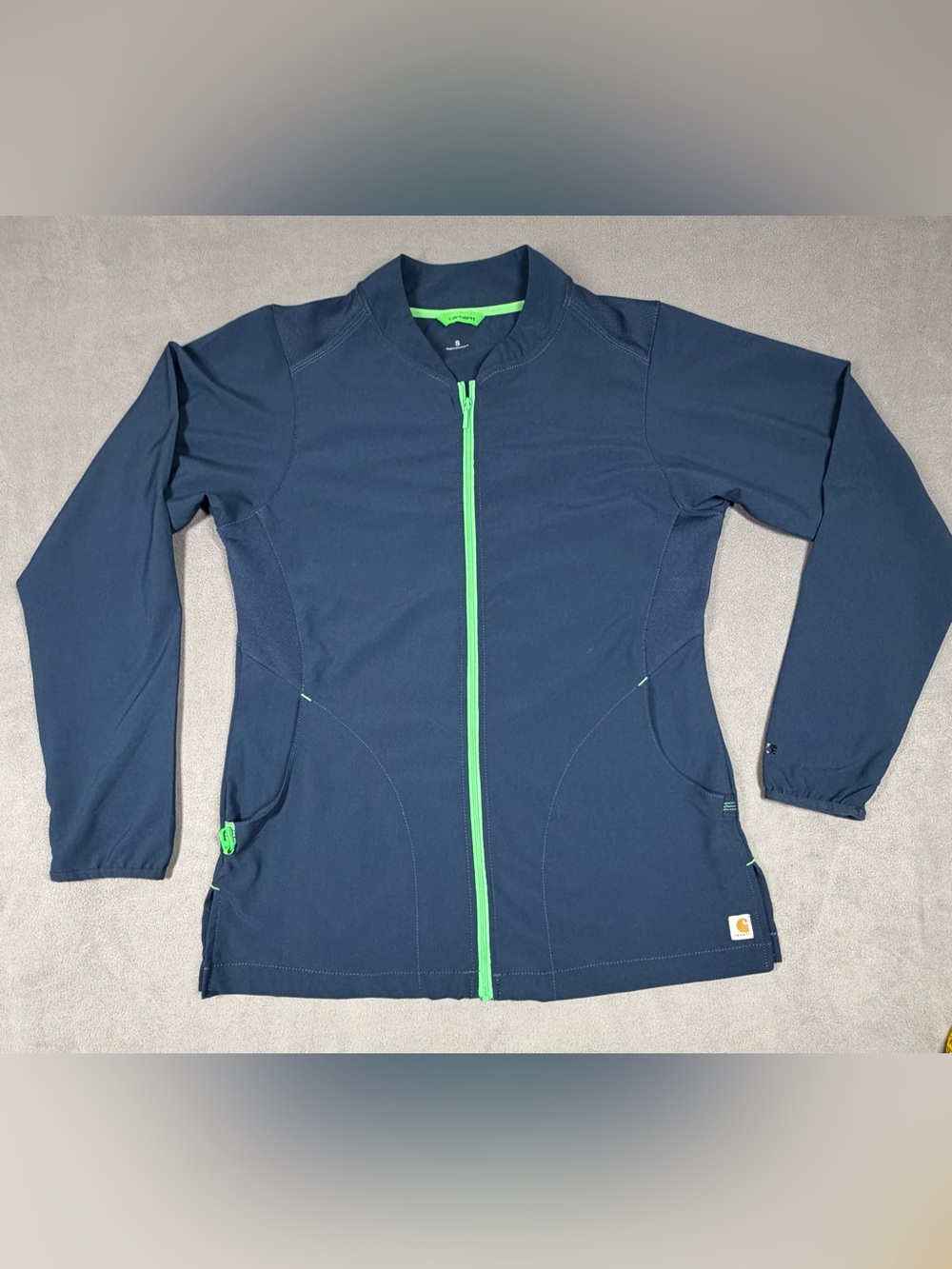 Carhartt Force Navy Scrub Jacket with Lime Green Zip